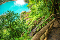 Step Trail Railing With The View Of The Blue Pool Celeteste River Waterfall Tour
 - Costa Rica