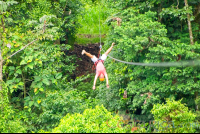 A Man Zip Lining Upside Down Los Canones Canopy Tour La Fortuna
 - Costa Rica