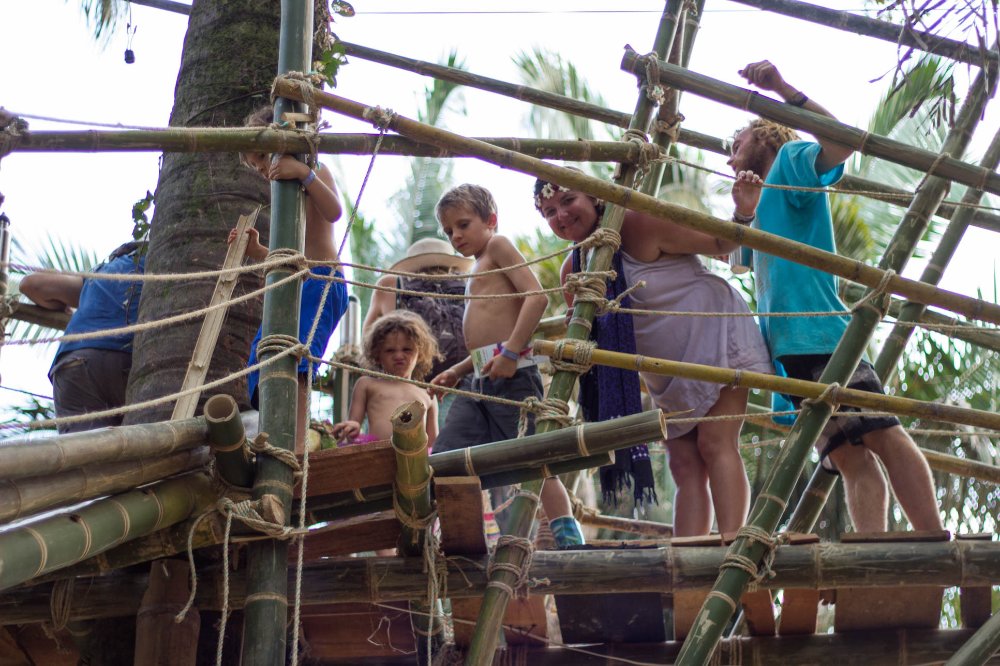        bamboo jungle gym with kids envision festival 
  - Costa Rica