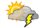 Sun and areas of high clouds in the morning, then mainly cloudy in the afternoon with a thunderstorm in spots