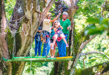 Kid Riding By Herself From A Tree Platform Tizati Zip Line Rincon De La Vieja
 - Costa Rica