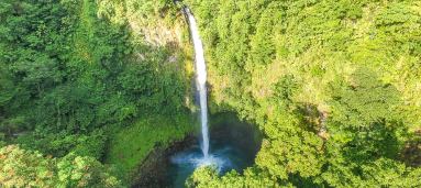 Fortuna Waterfall Front Aerial View With Pond
 - Costa Rica