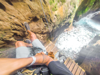 Rappeling Down With River View Below White River Canyon Zip Line Rincon De La Vieja
 - Costa Rica